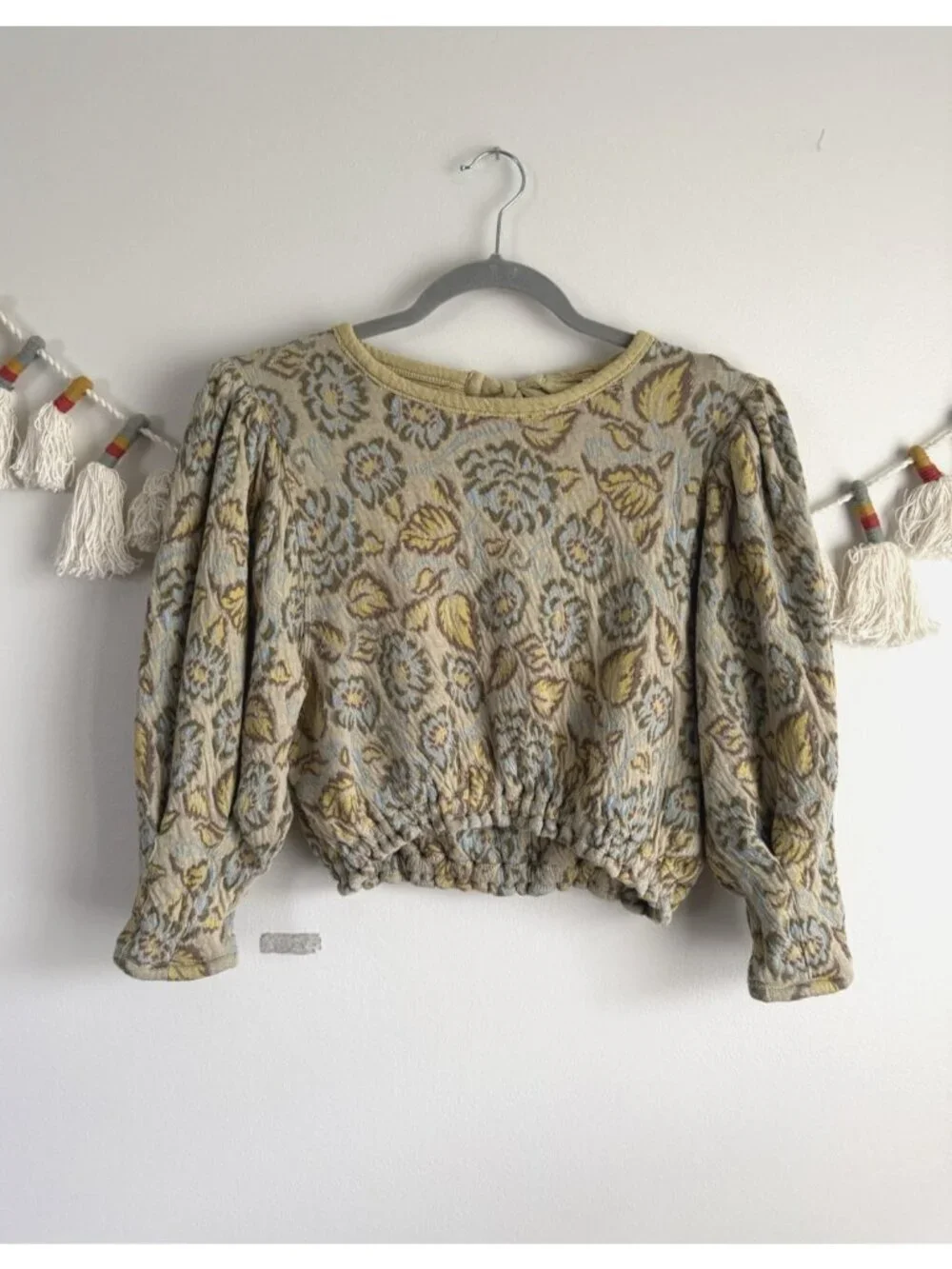 Free People No Ordinary Paisley Cottage Puff Sleeve Sweater Top Dainty Feminine